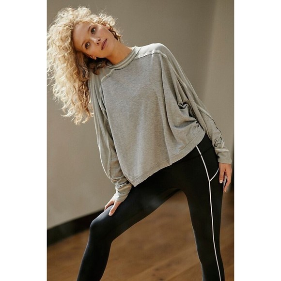 Free People Fp Movement All About It Long Sleeve Tee Top Medium Heather Grey - Picture 1 of 10